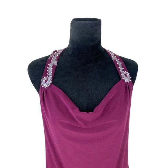 White House Black Market Faux Pearl Beaded Wide Strap Sleeveless Blouse Maroon - Picture 2 of 8